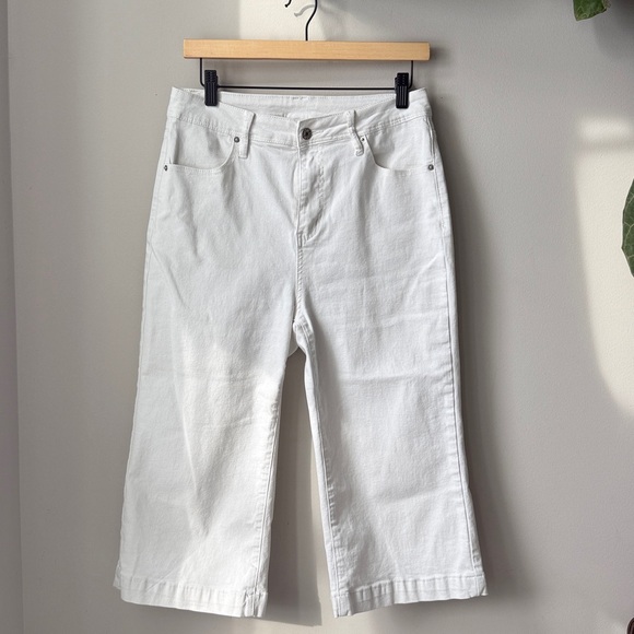 Sidefeel Women's White Wide Leg Jeans High Waisted Stretchy Capri Pants - Picture 2 of 5